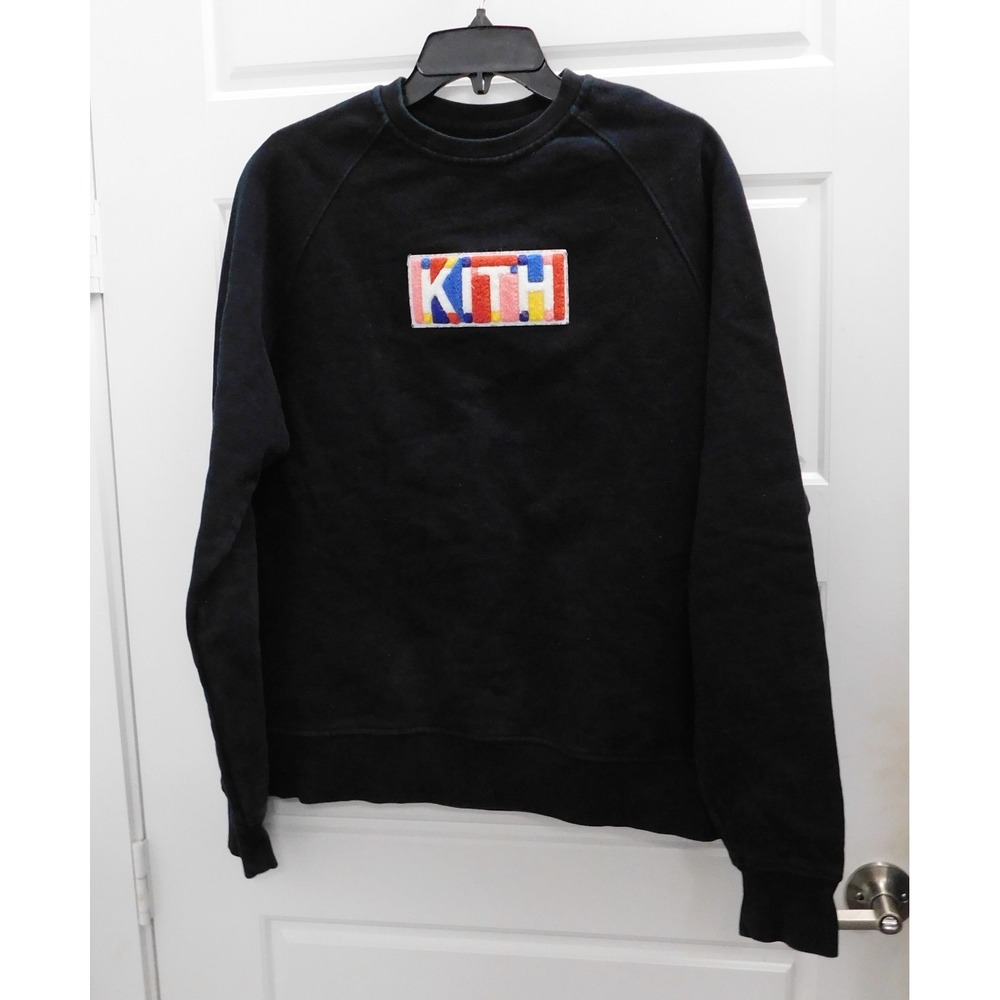 KITH Sweater GEO Color Box Logo Crewneck Black Sweatshirt sz XS‎